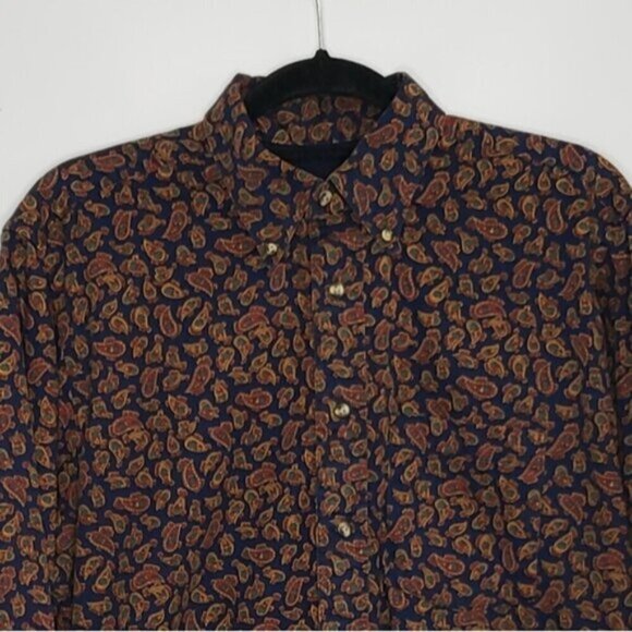 Hathaway Paisley Button Down Dress Shirt Size Medium Navy Gold Red Men's - Picture 3 of 11